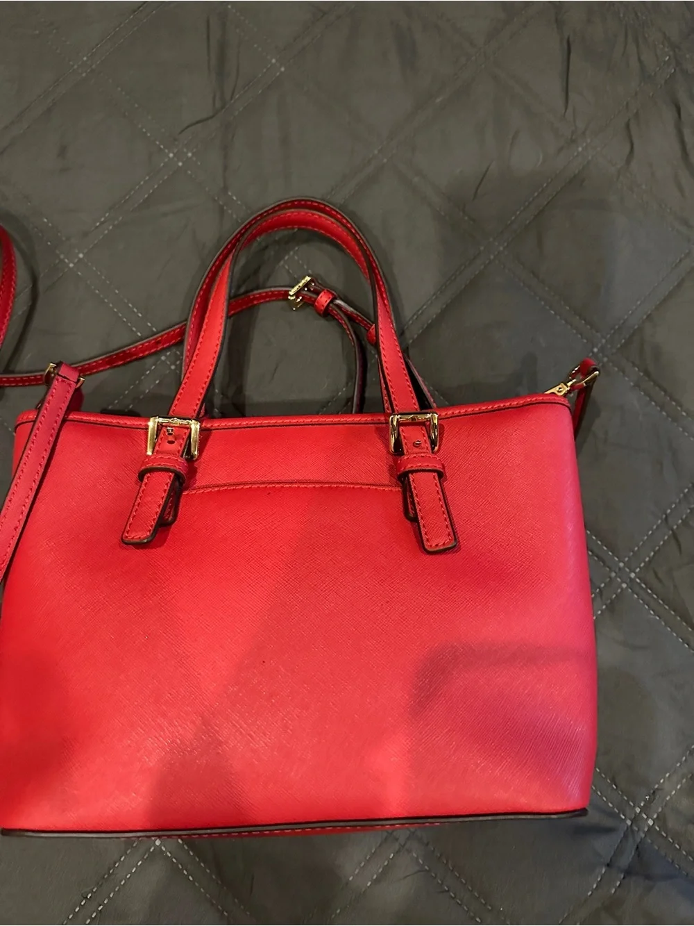 Michael Kors Red Saffiano Satchel with Gold Hardware